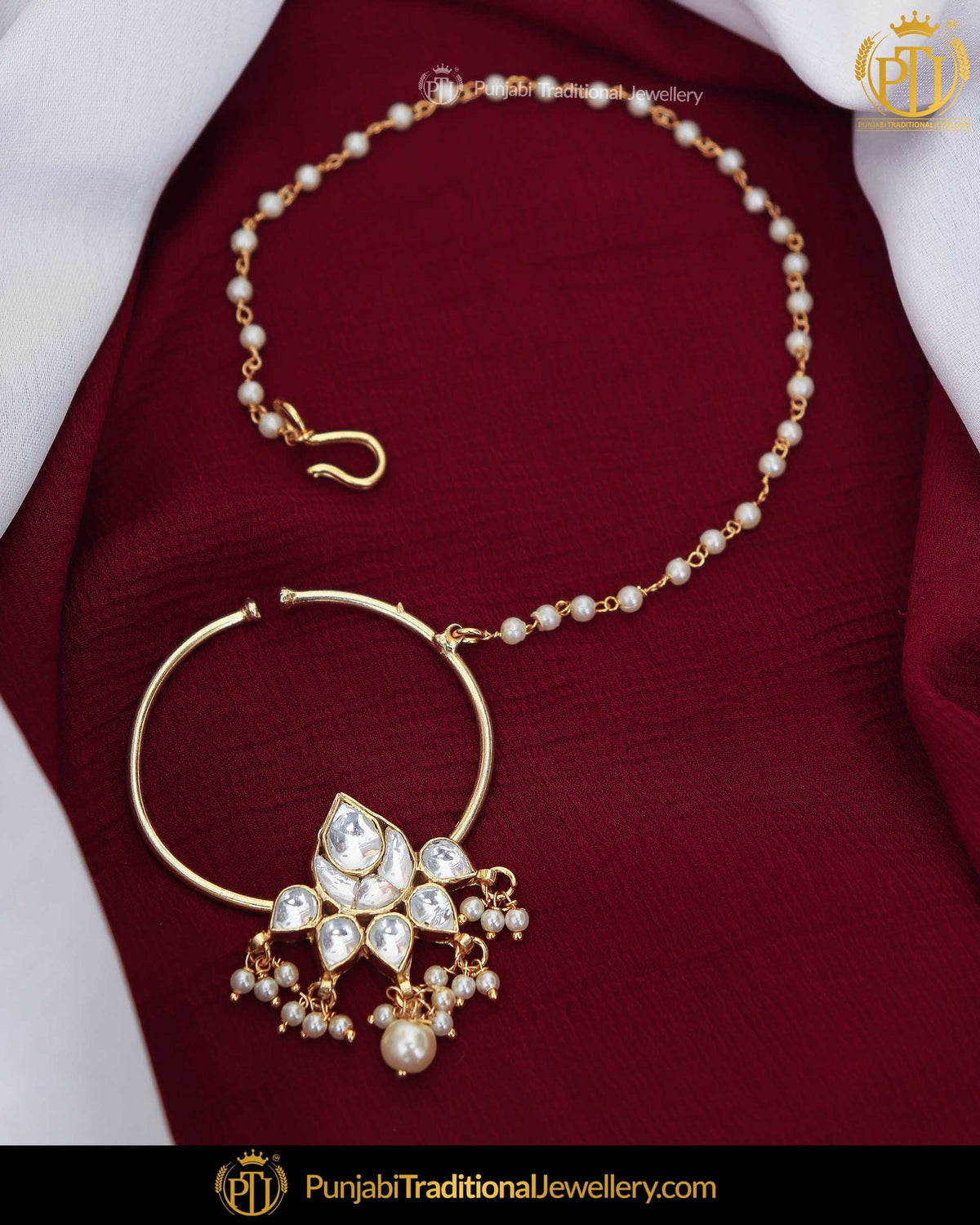 Gold Finished Kundan Pearl Nath | Punjabi Traditional Jewellery Exclusive