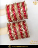 Red Kundan (For Both Hands) Glass Bangles Set | Punjabi Traditional Jewellery Exclusive
