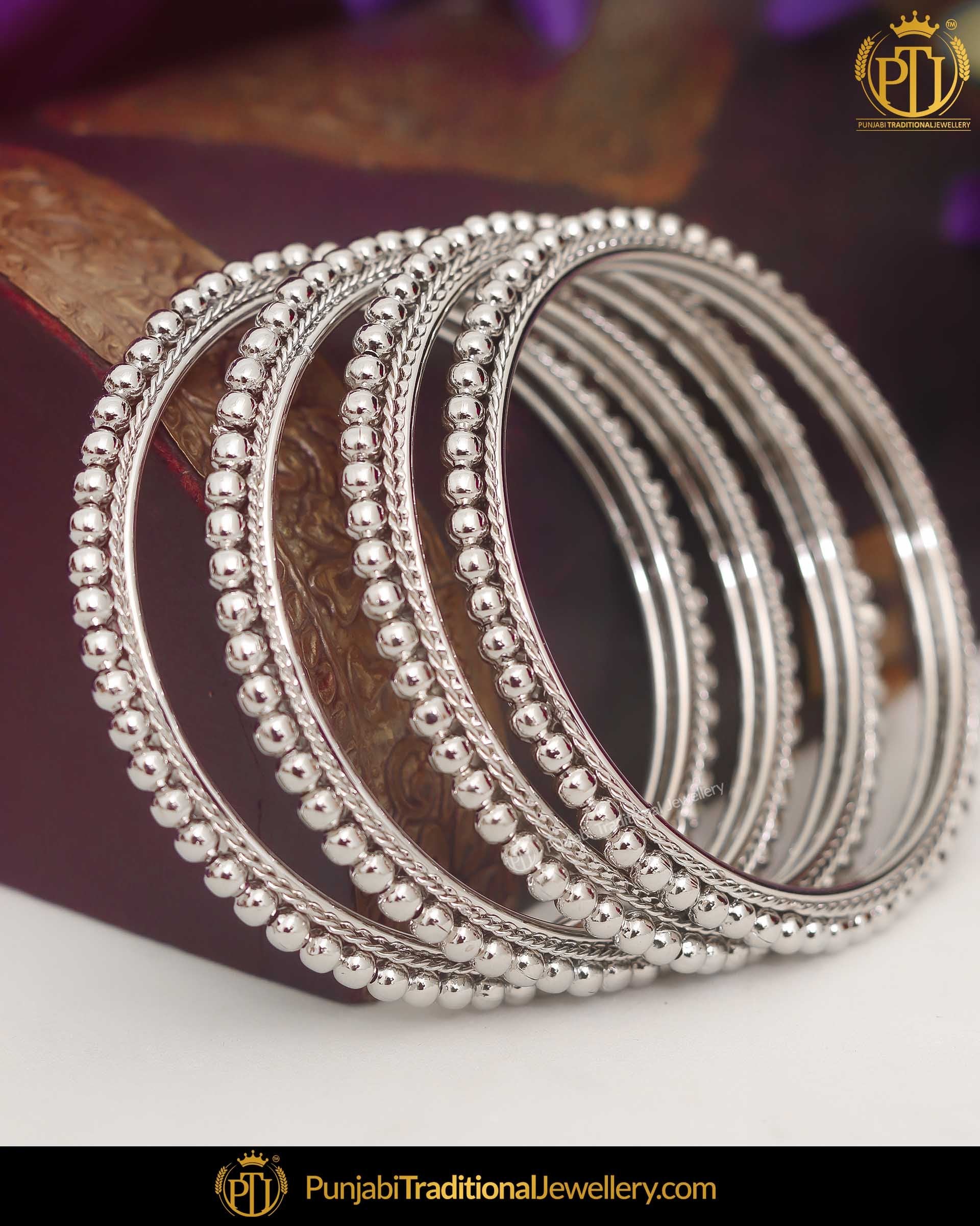 Silver Finished Bangle Set (Both Hand Pair) | Punjabi Traditional Jewellery Exclusive