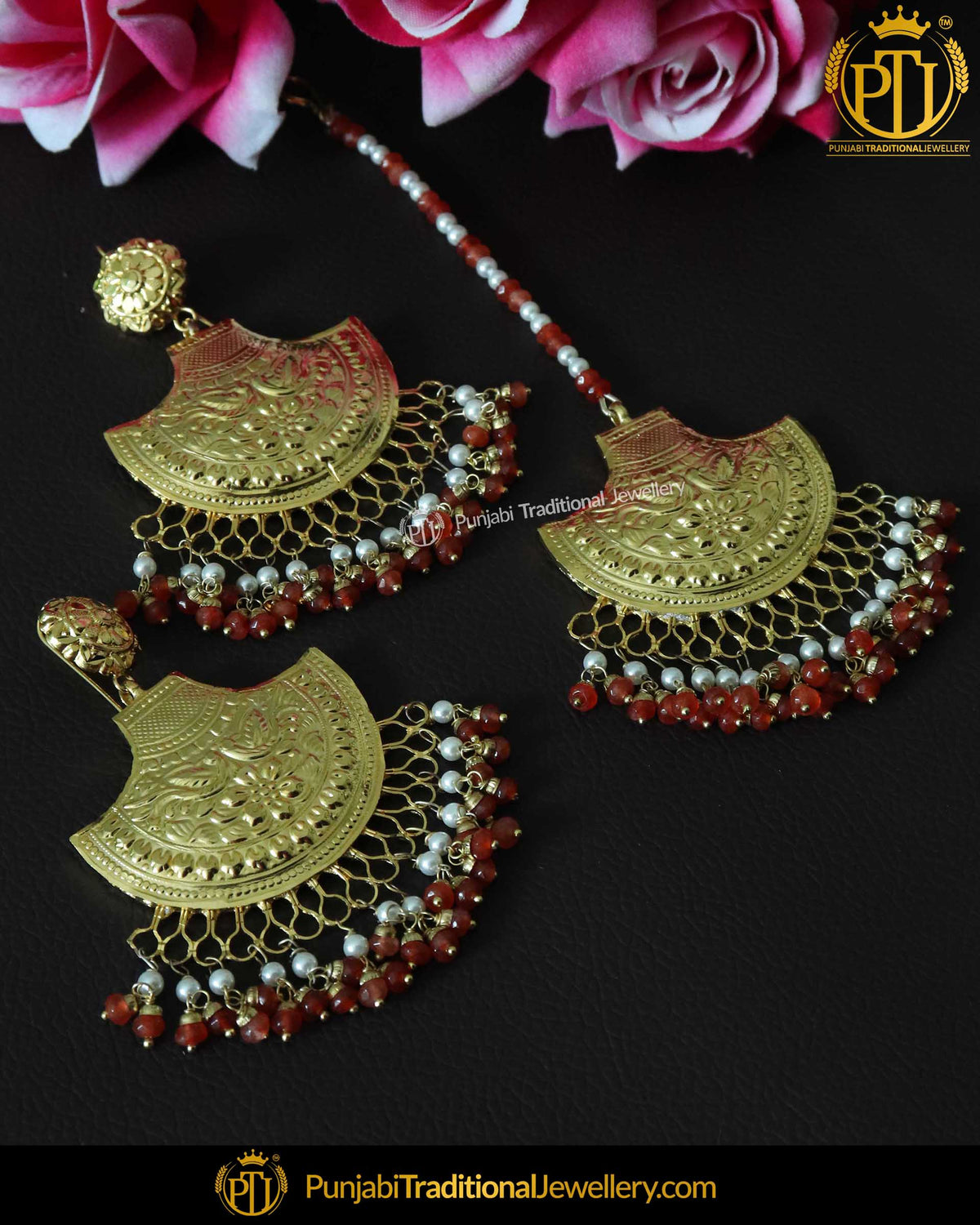Red Patra Earring Tikka Set | Punjabi Traditional Jewellery Exclusive