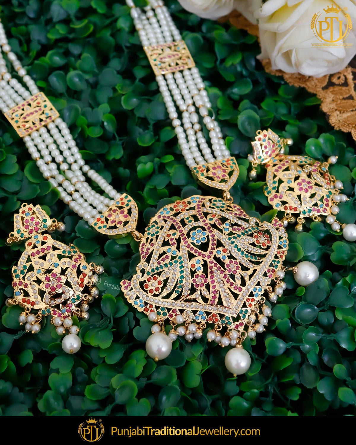 Gold Finished Rani Haar Jadau Necklace Set | Punjabi Traditional Jewellery Exclusive