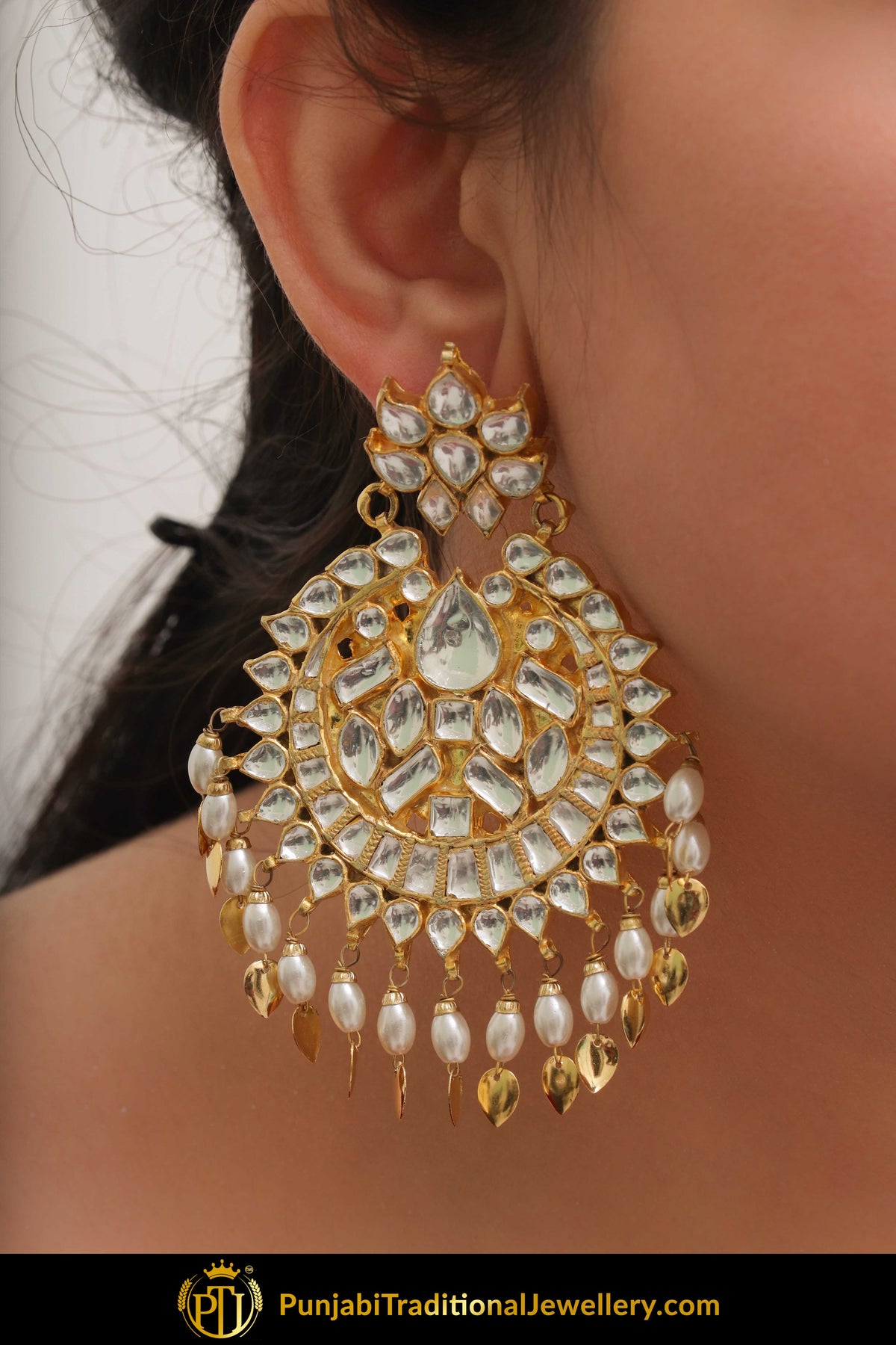 Anika Golden Kundan Pippal Patti Earring Tikka Set | Punjabi Traditional Jewellery Exclusive