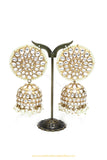 Gold Finished Pearl Kundan Jhumki Earrings by PTJ