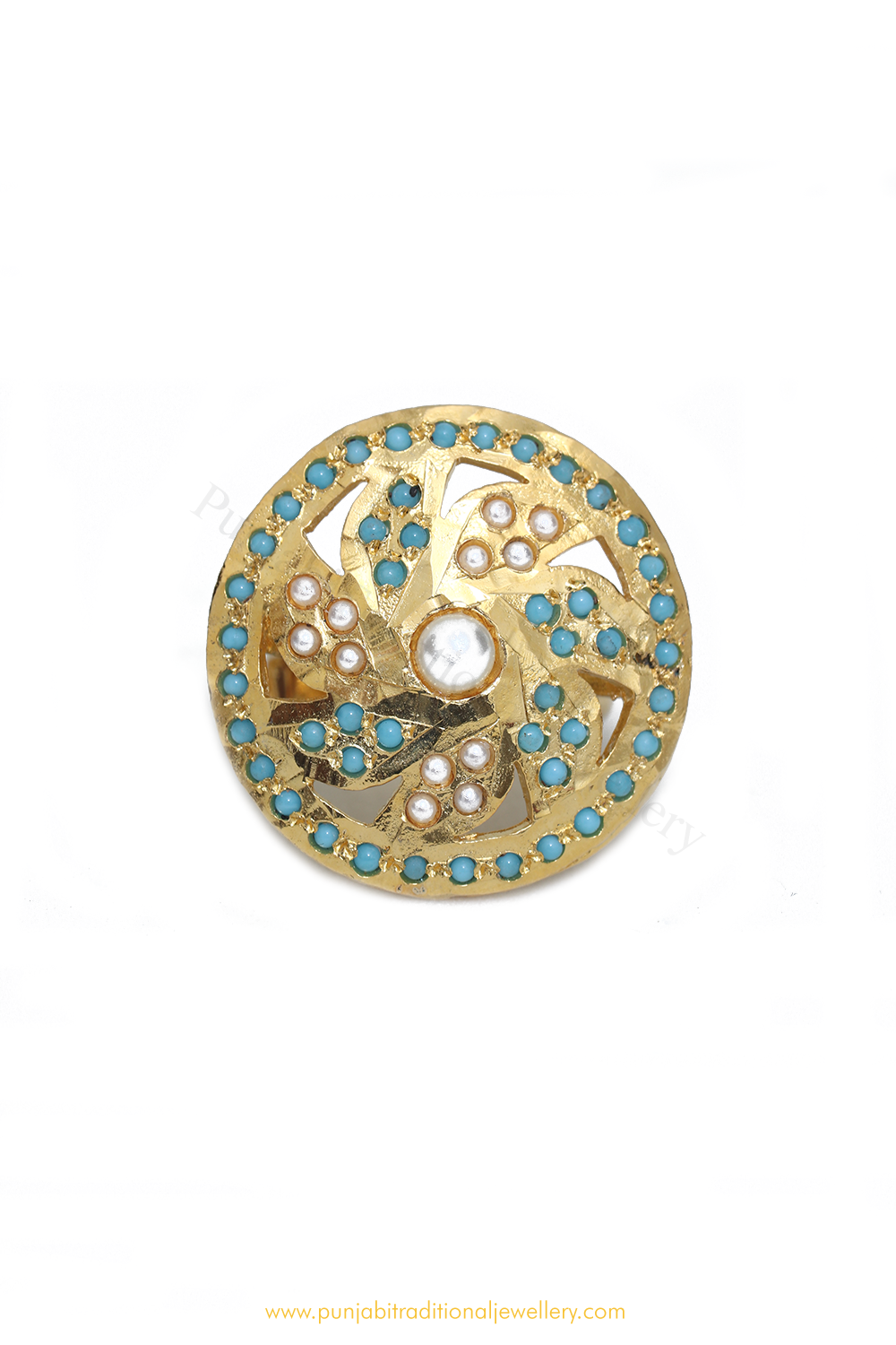 Gold Finished Navratan Kundan Ring By PTJ