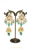 Gold Finished Mint Kundan Jhumki Earrings by PTJ