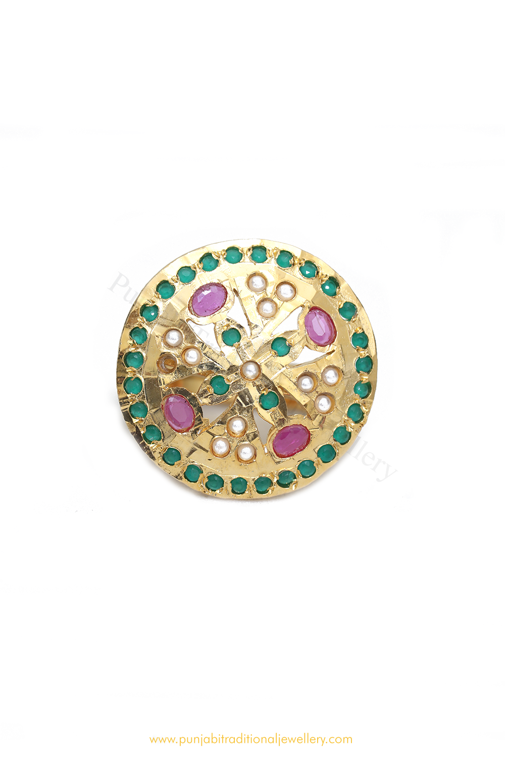 Gold Finished Navratan Kundan Ring By PTJ