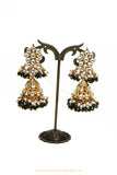 Gold Finished Emerald Kundan Jhumki Earrings by PTJ