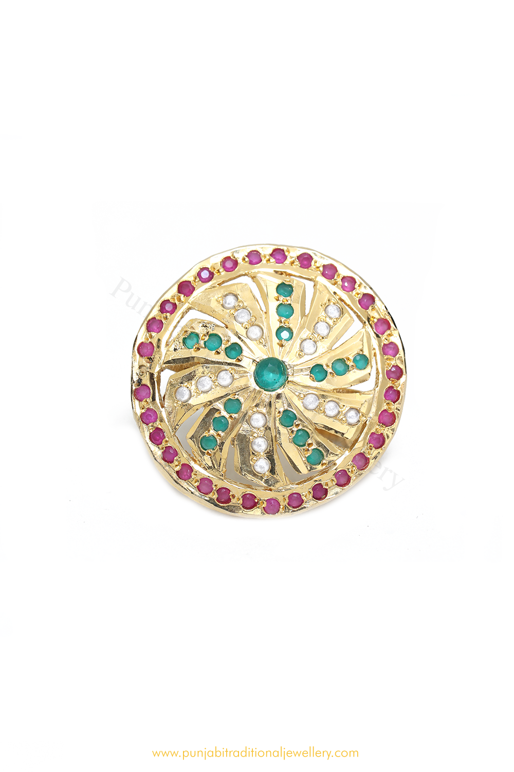 Gold Finished Navratan Kundan Ring By PTJ