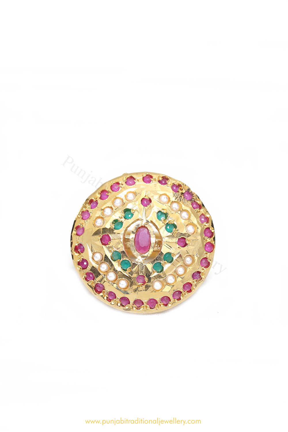 Gold Finished Navratan Kundan Ring By PTJ
