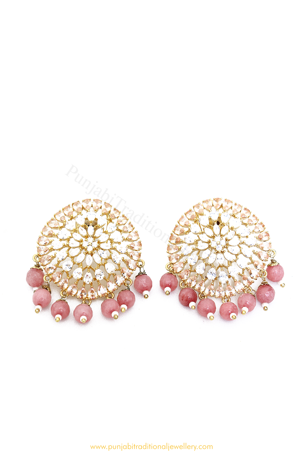 Gold Finished Pink AD Studs By PTJ
