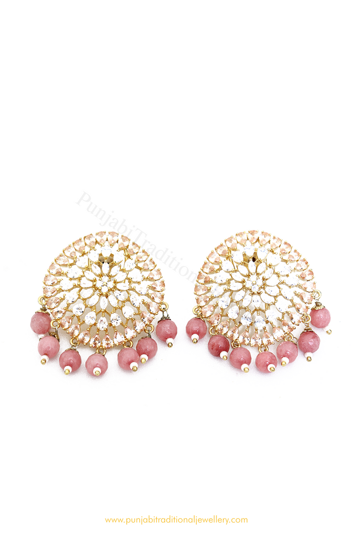 Gold Finished Pink AD Studs By PTJ