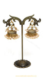 Antique Gold Finished Pearl Kundan Jhumki Earrings by PTJ