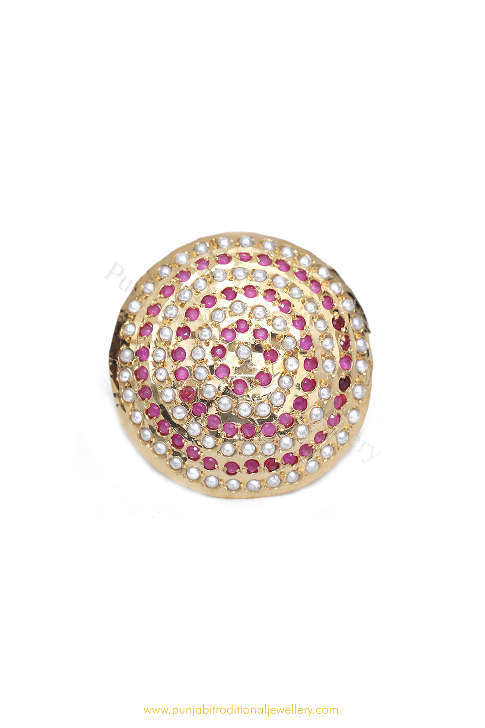 Gold Finished Rubby Jadau Ring By PTJ