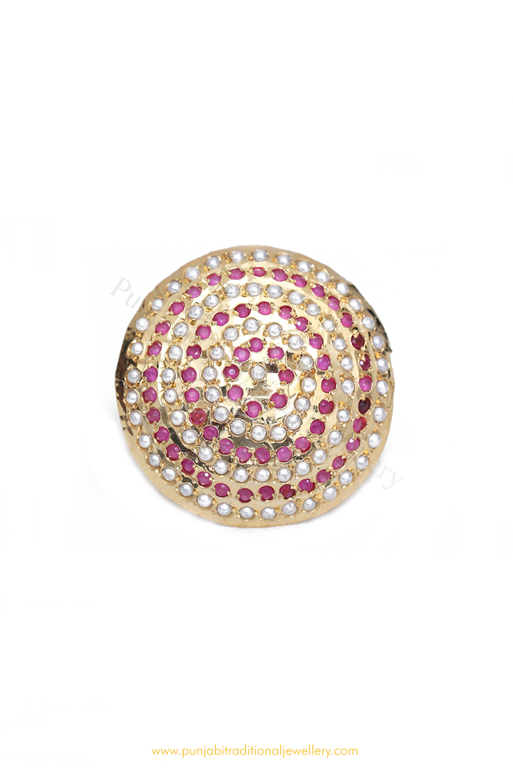 Gold Finished Rubby Jadau Ring By PTJ
