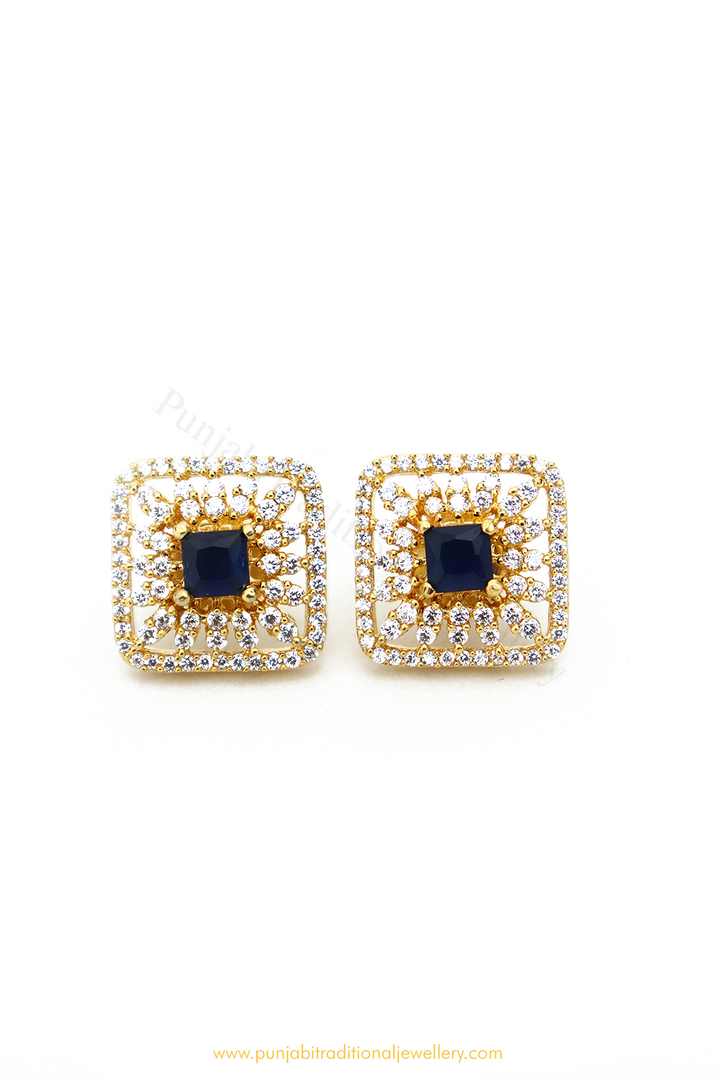 Gold Finished Blue AD Studs By  PTJ
