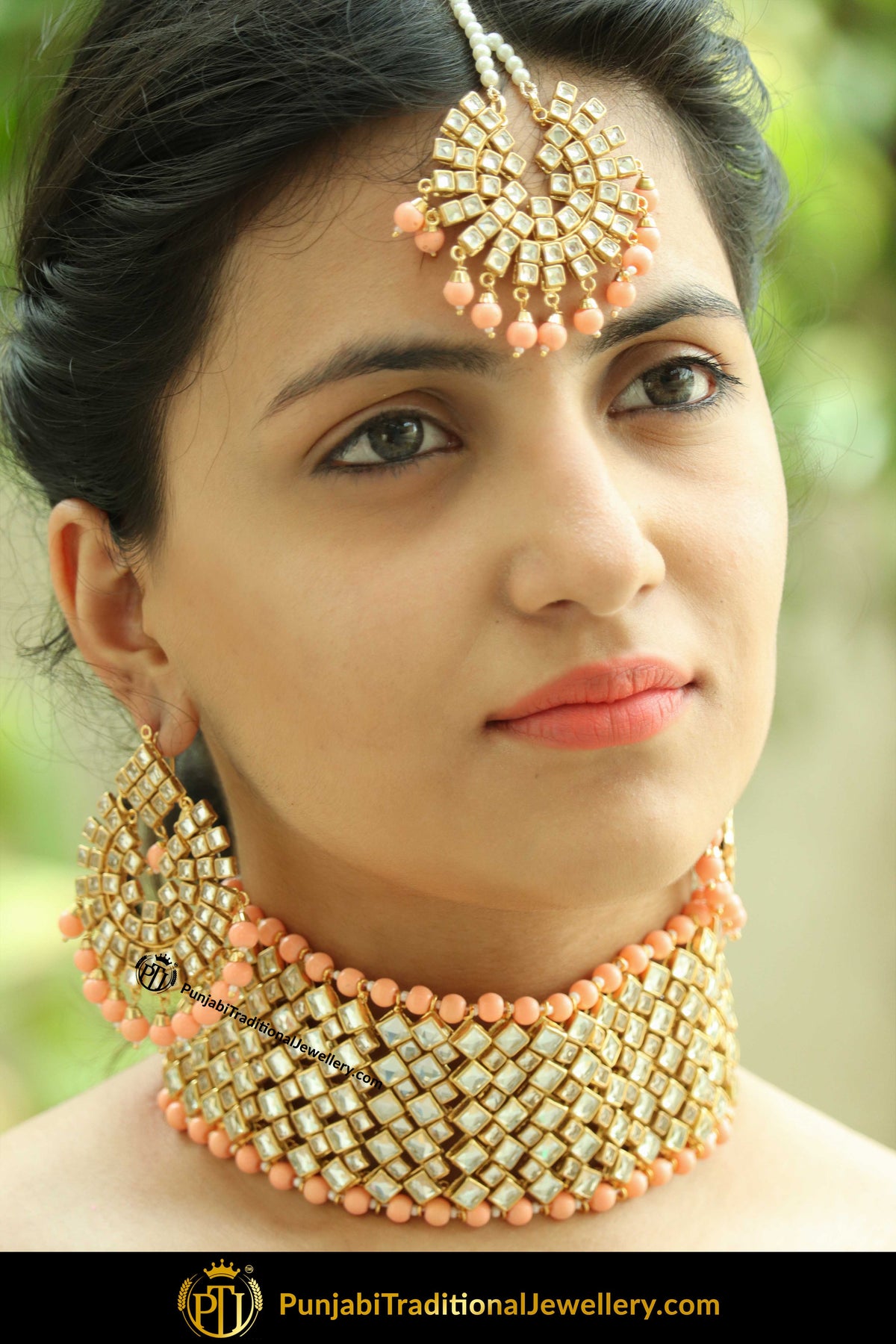 Zaza Gold Finished Peach Choker  Kundan Necklace Set | Punjabi Traditional Jewellery Exclusive