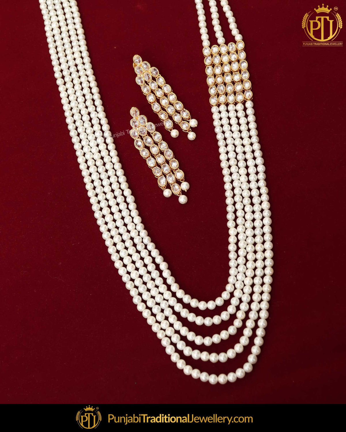 Gold Finished Rubby Pearl Mala Johda Long Set  | Punjabi Traditional Jewellery Exclusive