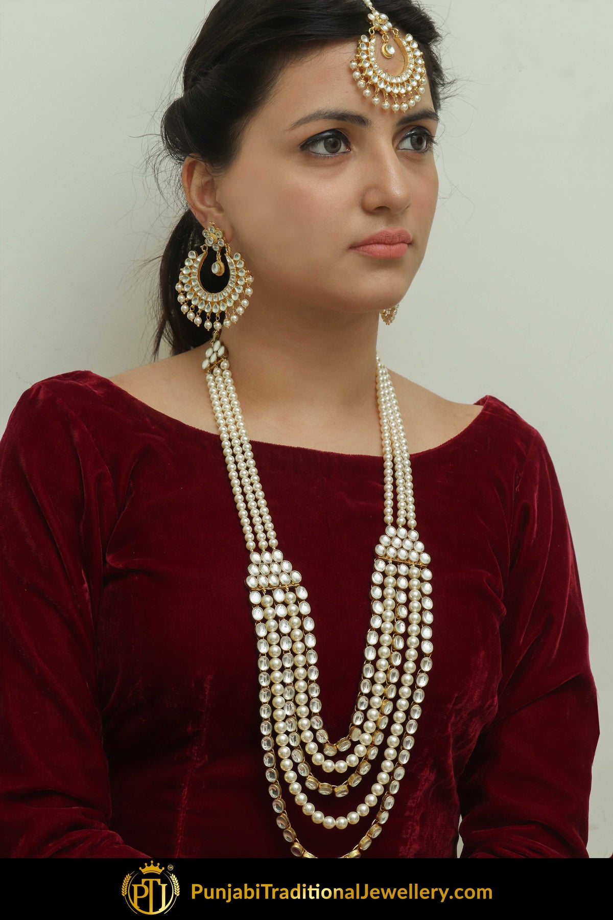 Eman Kundan Pearl Long Necklace Set | Punjabi Traditional Jewellery Exclusive
