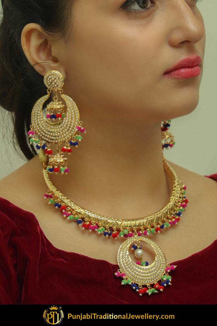 Gazala Navratan Hasli Necklace & Earrings | Punjabi Traditional Jewellery Exclusive