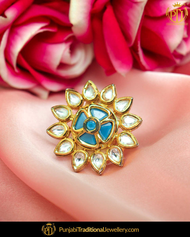 Gold Finished Firozi Kundan Ring | Punjabi Traditional Jewellery Exclusive