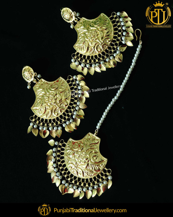 Gold Finished Pippal Patti Earring Tikka Set | Punjabi Traditional Jewellery Exclusive