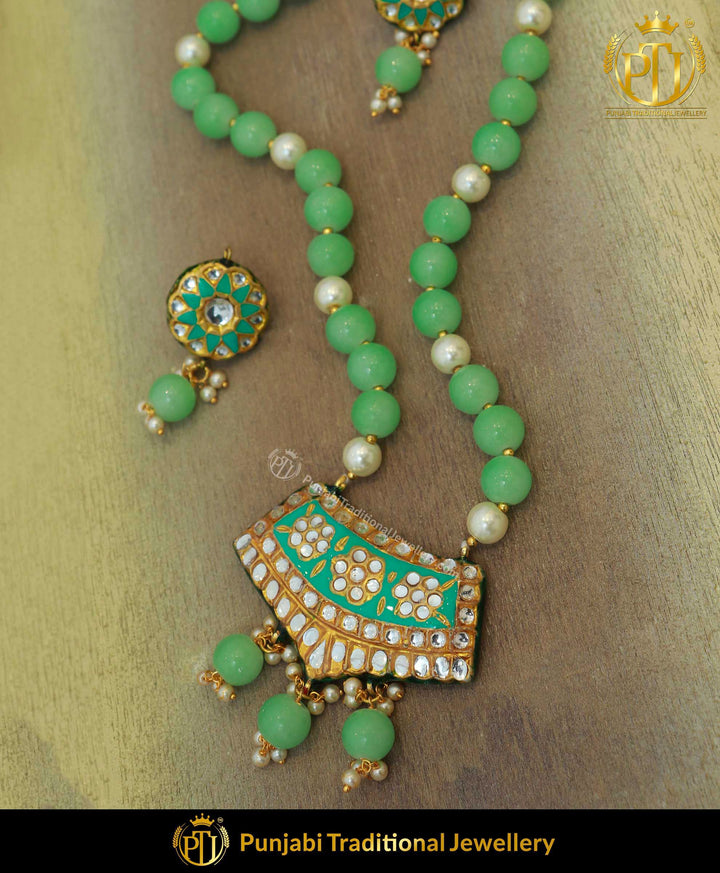 Green Hand-Painted Mala Necklace & Earrings | Punjabi Traditional Jewellery Exclusive