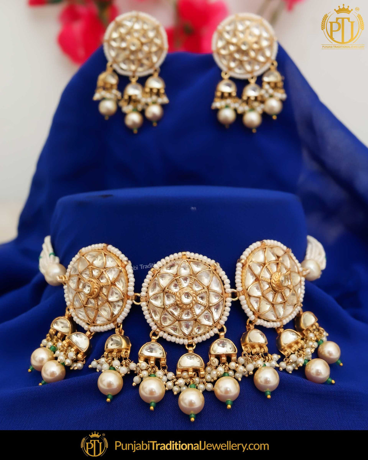 Gold Finished Kundan Pearl Choker Set | Punjabi Traditional Jewellery Exclusive