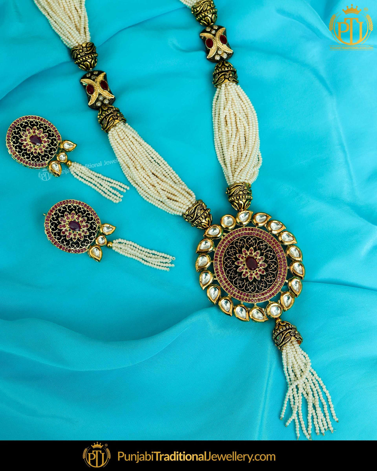 Gold Finished Kundan Mala Necklace Set | Punjabi Traditional Jewellery Exclusive