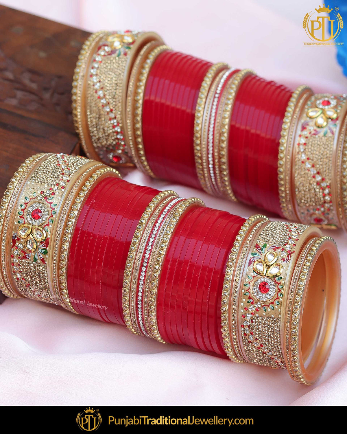 Hand Painted Meena Green Red Pearl Kundan Bridal Chura | Punjabi Traditional Jewellery Exclusive