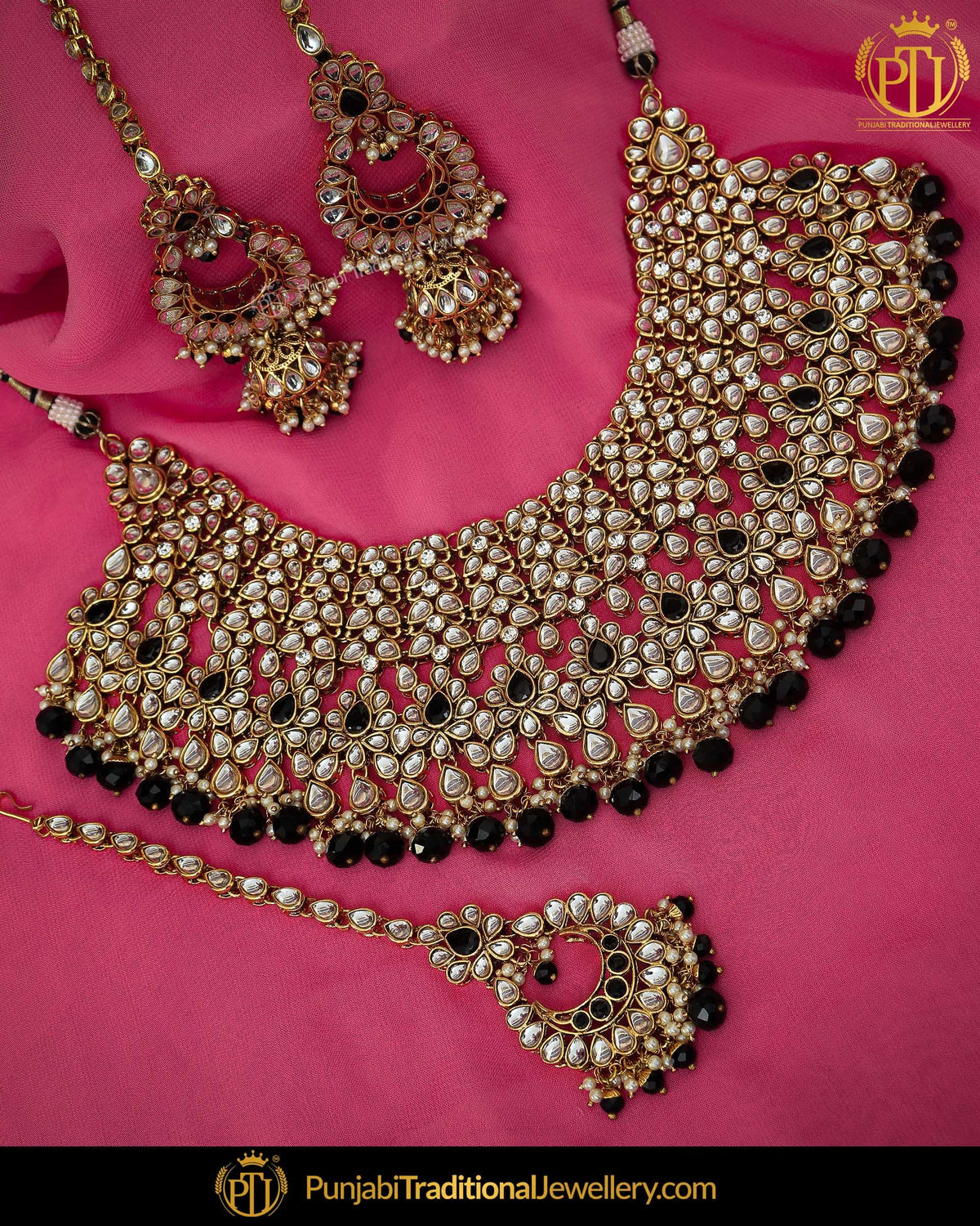 Gold Finished Emerald Kundan Pearl Choker Necklace & Sahare Earrings | Punjabi Traditional Jewellery Exclusive