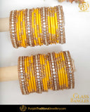 Yellow Kundan (For Both Hands) Glass Bangles Set | Punjabi Traditional Jewellery Exclusive