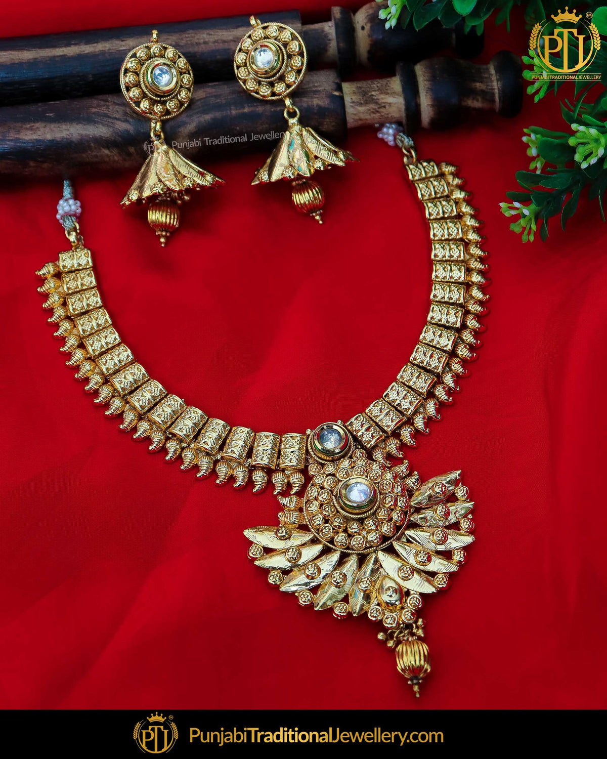 Antique Gold Finished Kundan Johda Necklace Set  | Punjabi Traditional Jewellery Exclusive