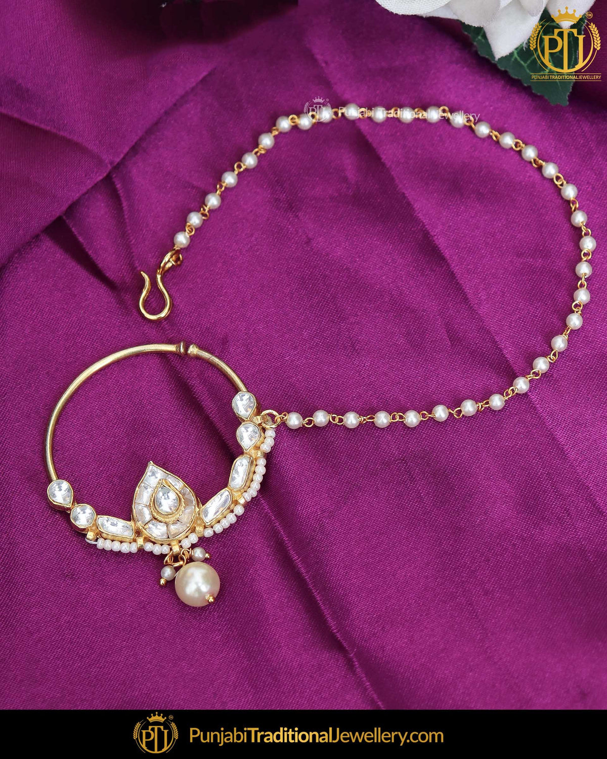 Gold Finished Kundan Pearl Nath | Punjabi Traditional Jewellery Exclusive