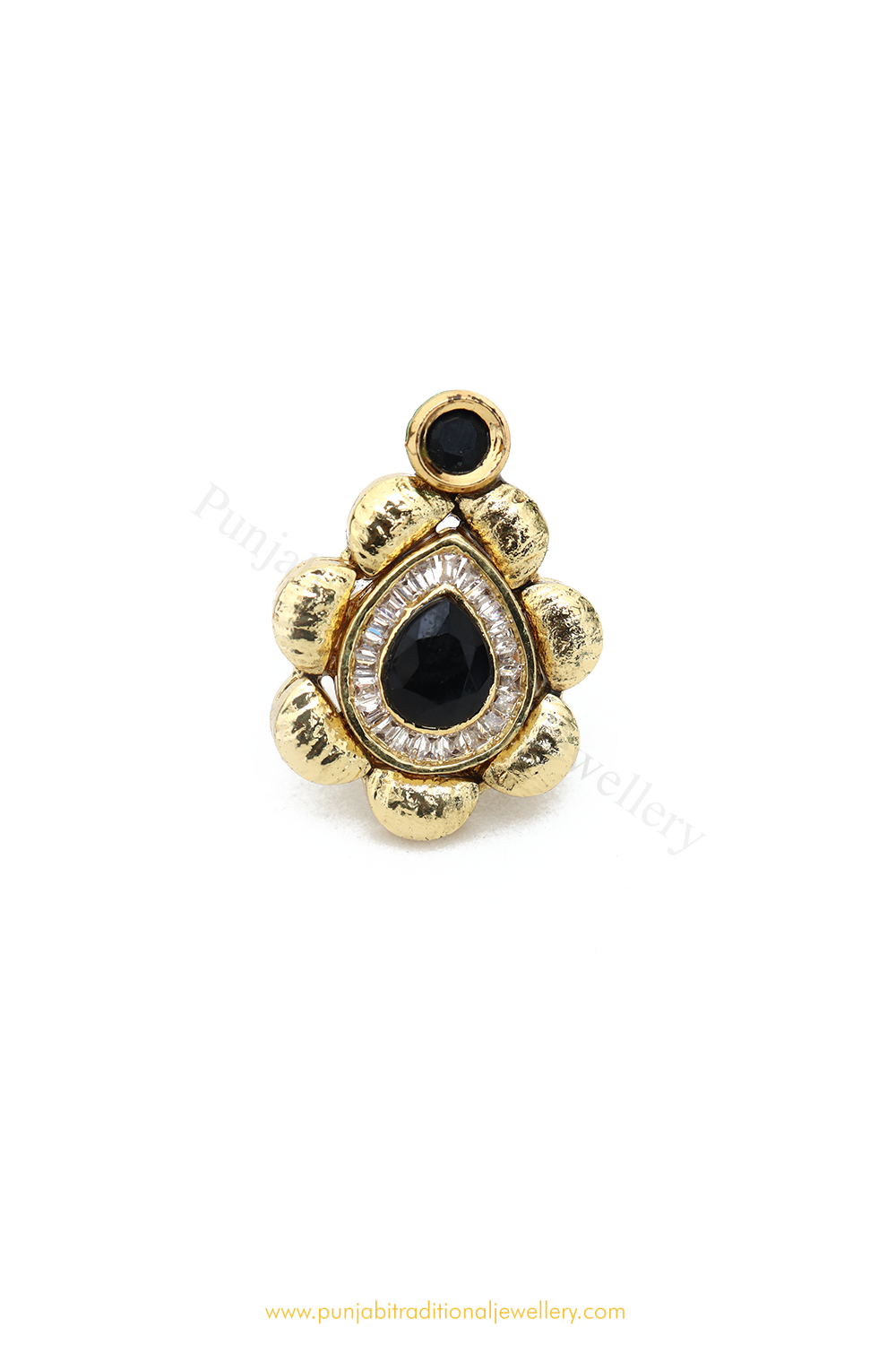 Gold Finished Navratan Kundan Ring By PTJ