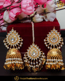Gold Finished Pearl Pippal Patti Kundan Jhumki Earrrings & Tikka | Punjabi Traditional Jewellery Exclusive