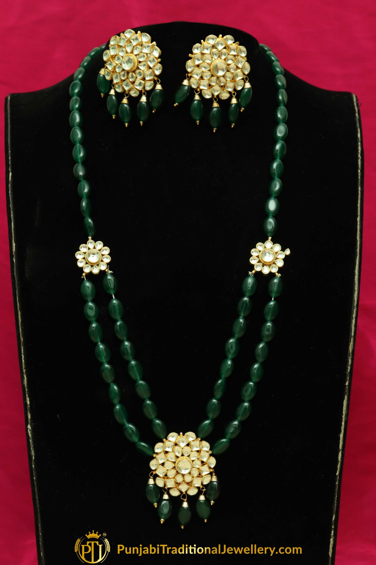 Enisa Emerald Kundan Necklace Set | Punjabi Traditional Jewellery Exclusive