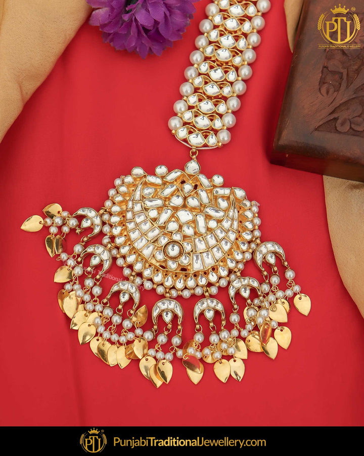 Gold Finished Kundan Pippal Patti Pearl Tikka | Punjabi Traditional Jewellery Exclusive