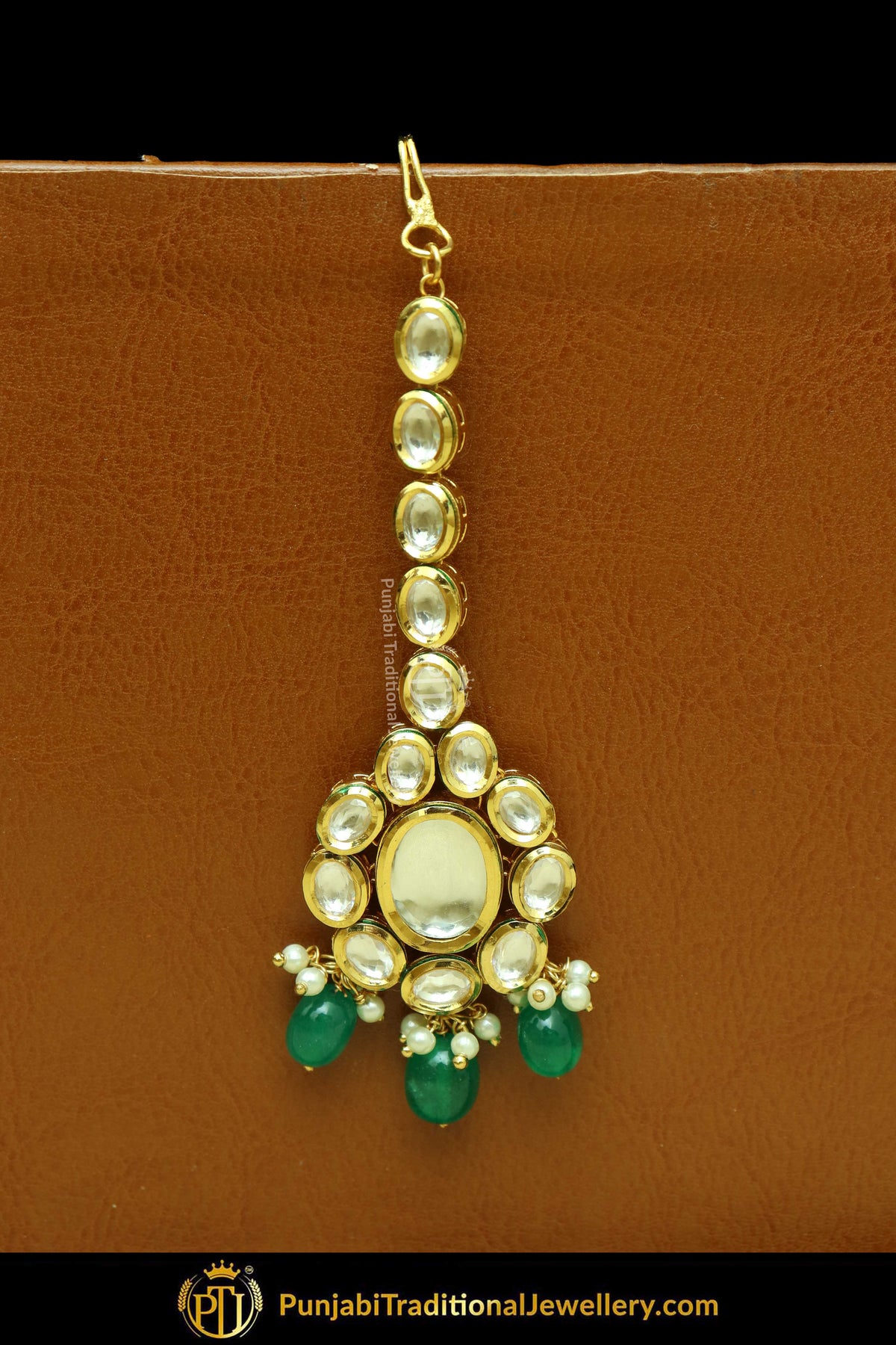 Gold Finished Kundan Emerald Tikka | Punjabi Traditional Jewellery Exclusive
