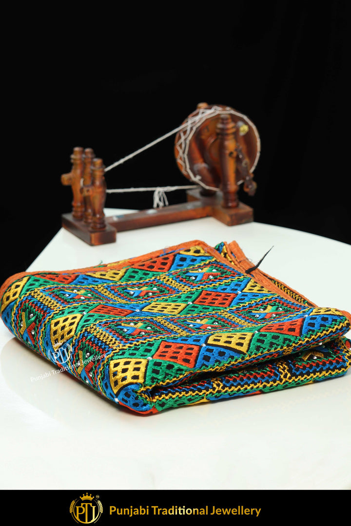Multi Color Pure Phulkari Dupatta By Punjabi Traditional Jewellery