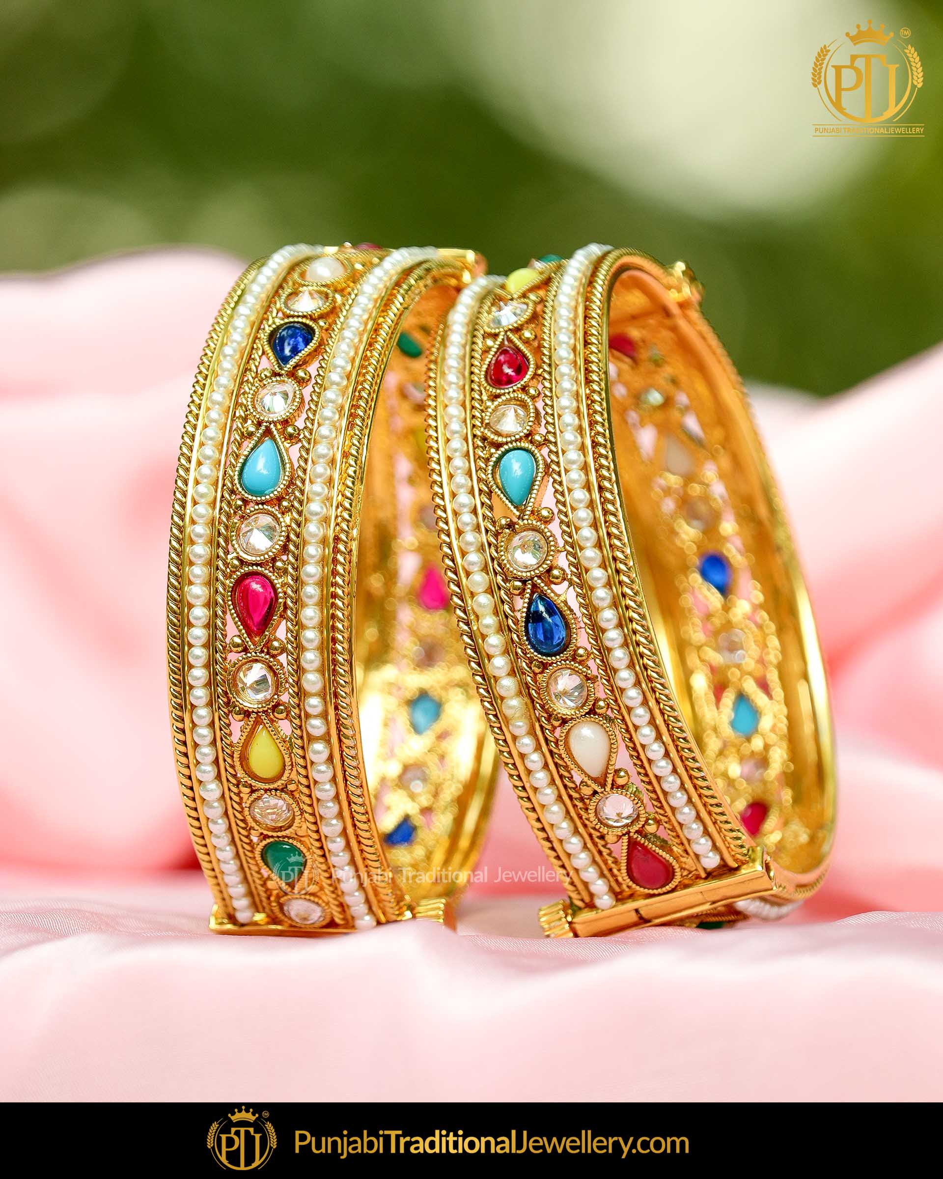 Antique Gold Finished Satrangi Johda bangles Openable Bangles (Pair) | Punjabi Traditional Jewellery Exclusive