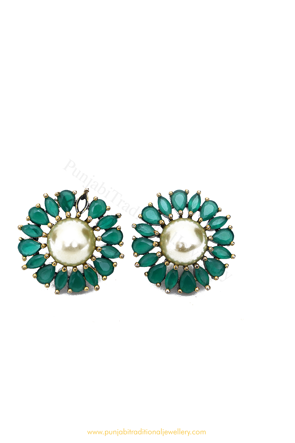 Gold Finished Emerald AD Studs By PTJ