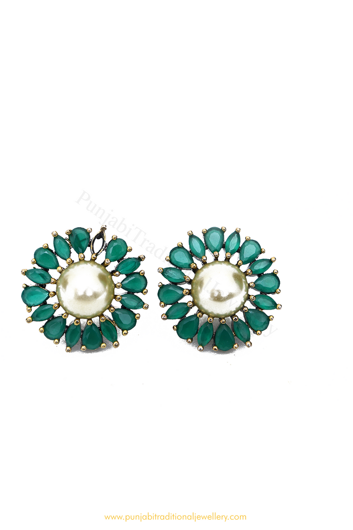 Gold Finished Emerald AD Studs By PTJ
