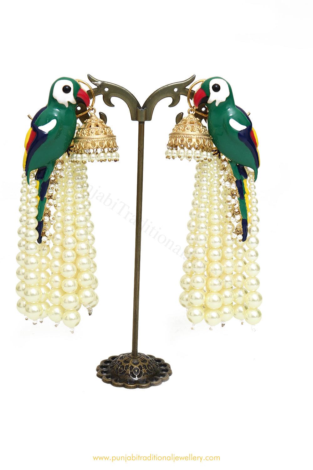 Gold Finished Hand Painted Parrot Earrings by PTJ