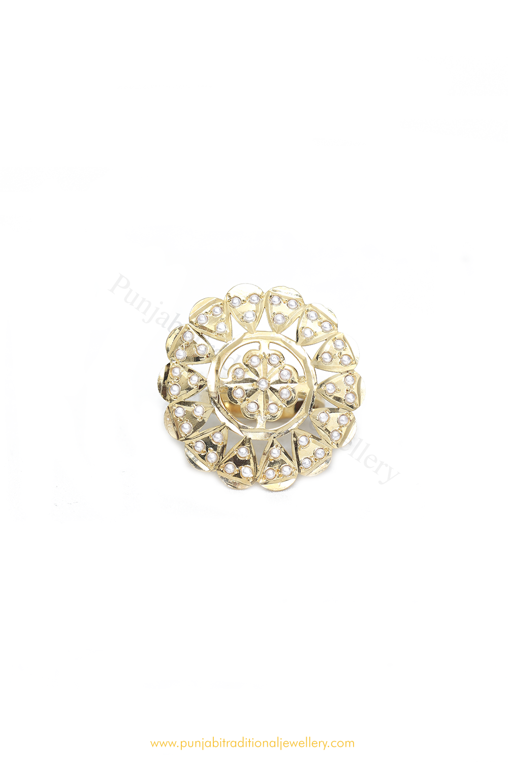 Gold Finished Navratan Kundan Ring By PTJ