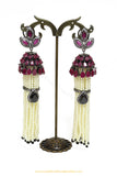 Oxidised Silver Rubby Jhumki Earrings by PTJ