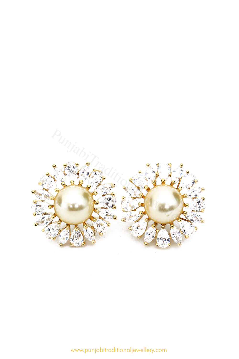 Gold Finished Pearl AD Studs By PTJ