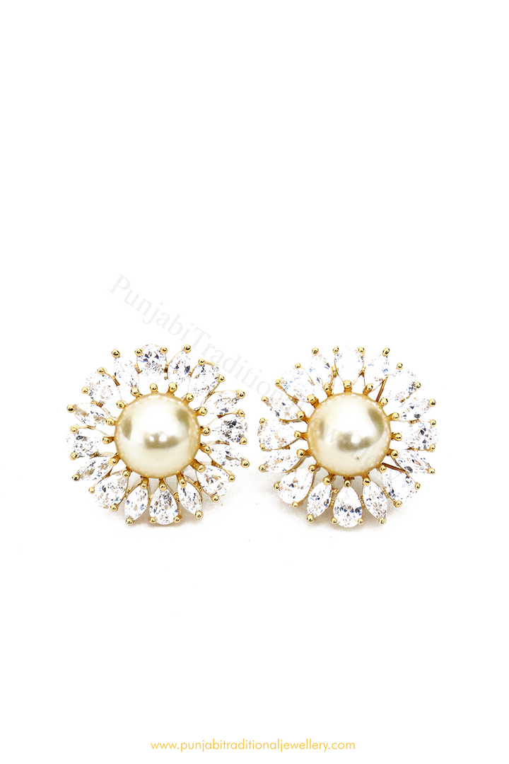 Gold Finished Pearl AD Studs By PTJ