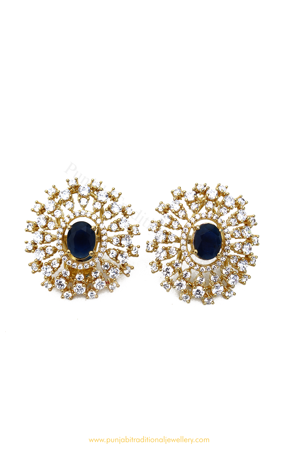 Gold Finished Blue AD Studs By PTJ