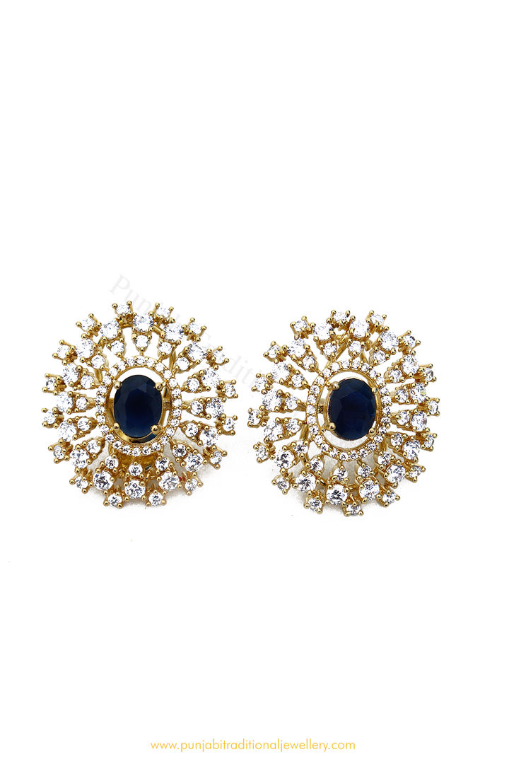 Gold Finished Blue AD Studs By PTJ