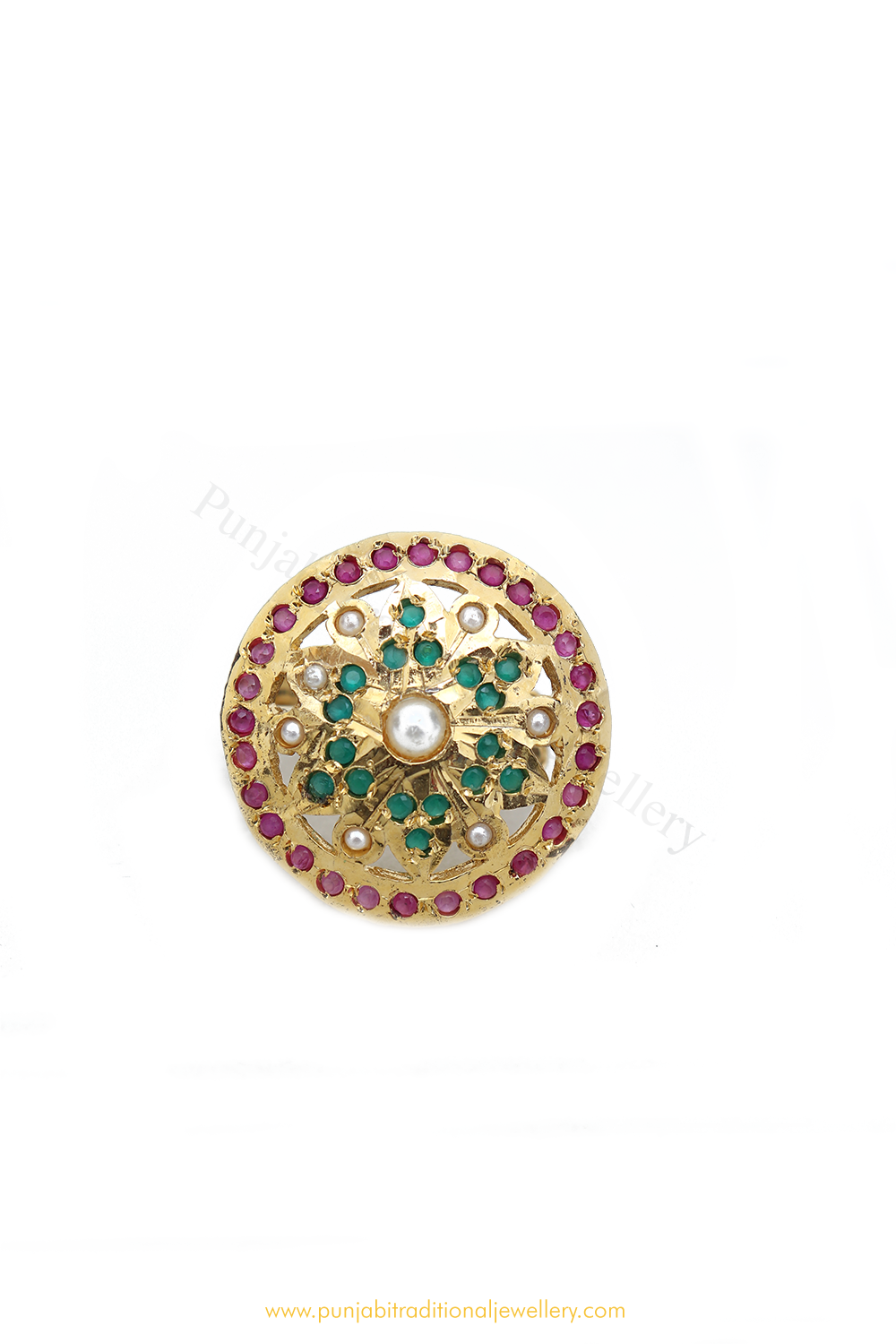 Gold Finished Navratan Kundan Ring By PTJ